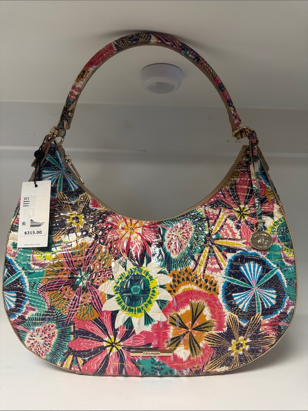 Brahmin Floral Patent Shoulder Bag - Pink, Teal, Yellow, Blue